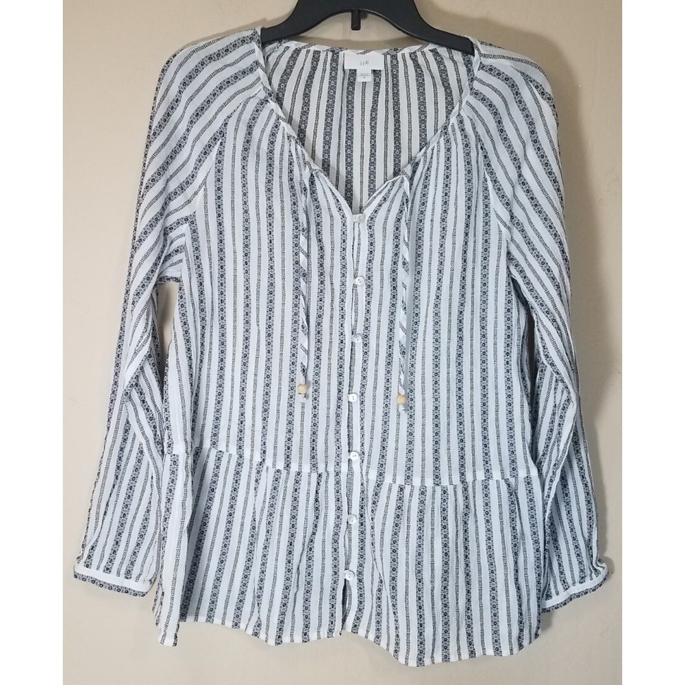 J Jill Striped Cotton Woven Striped Peasant Button-Up Peplum Tunic Size Medium